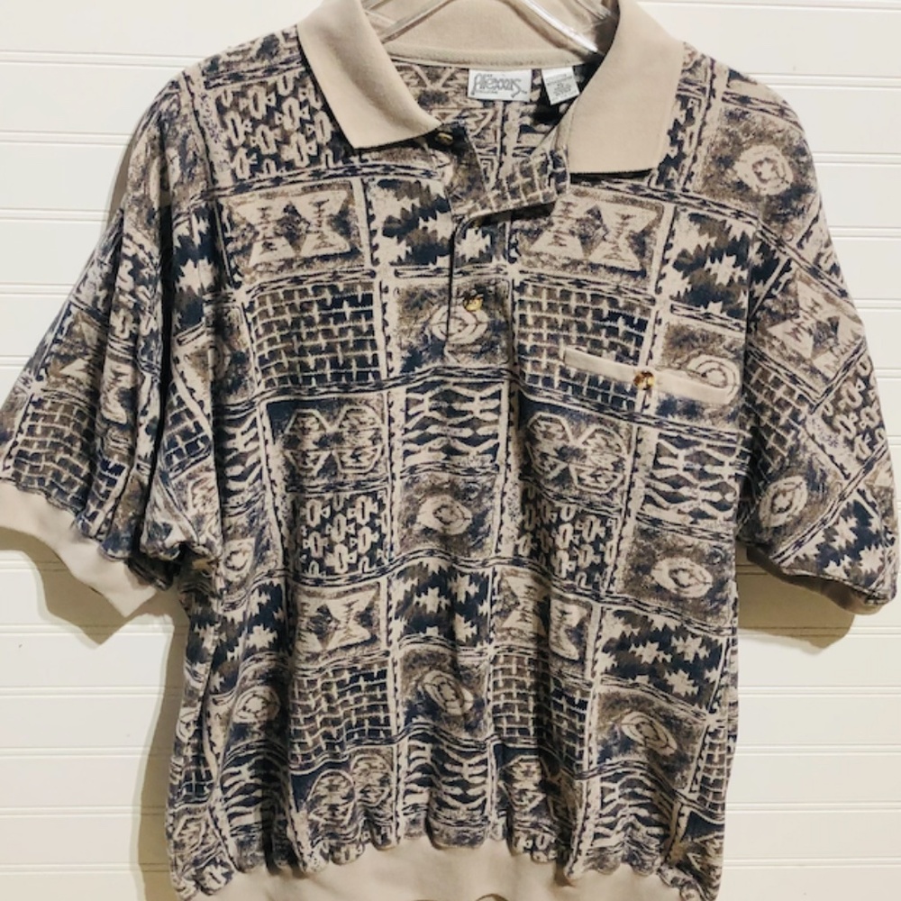 Alexxus Vintage Grandpa Black/Tan Print Polo Shirt Men's XL